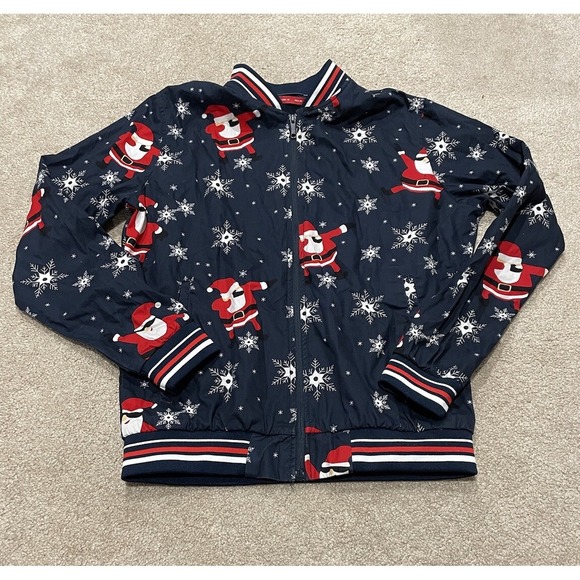 Denim And Flowers Ricky Singh Sz M Navy Dabbing Santa Zipup Light Jacket - Picture 1 of 9